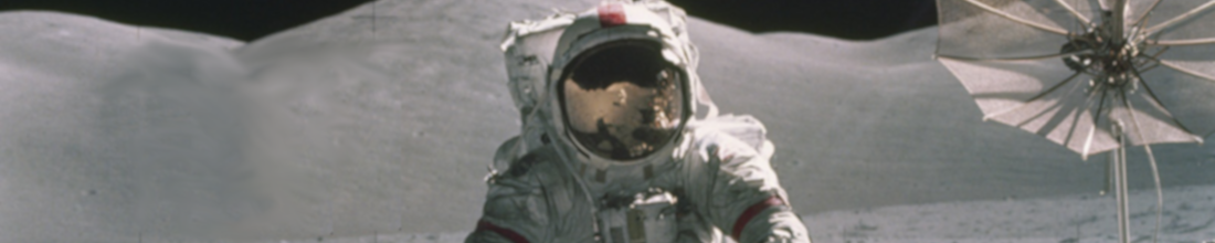 A portion of a photo showing an astronaut on the moon
