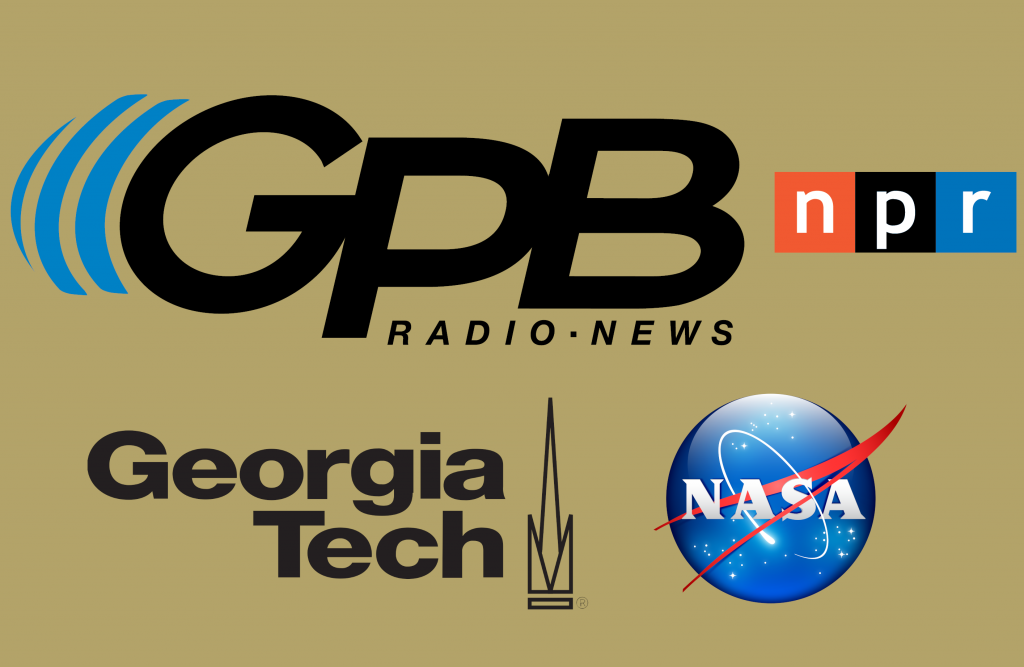 Combined logos of Georgia Public Broadcasting, Georgia tech, and NASA